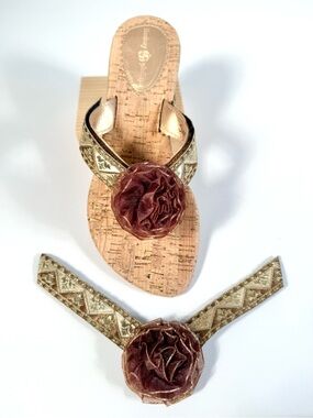 Lindsay Phillips SwitchFlops Brown Rosette Geometric Interchangeable Straps Sz M